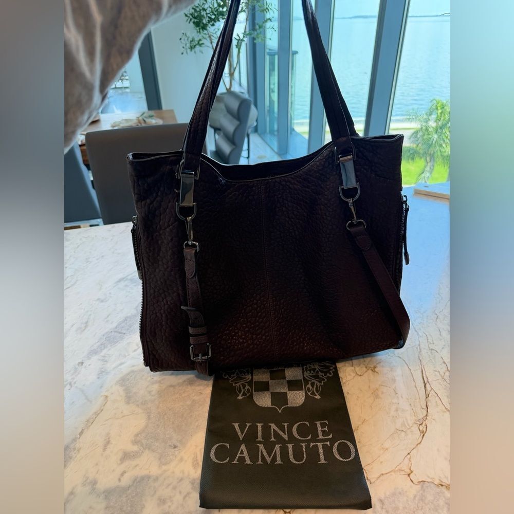 Vince Camuto Pebbled Leather Tote - Deep Eggplant color and gunmetal hardware